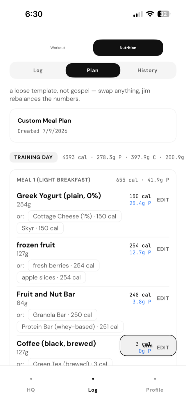 custom meal plan with swappable foods