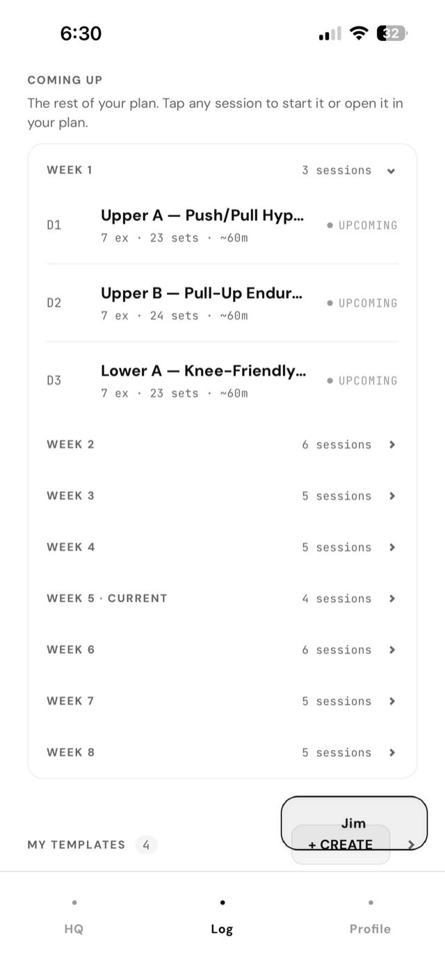 an eight week training program in jim, week by week