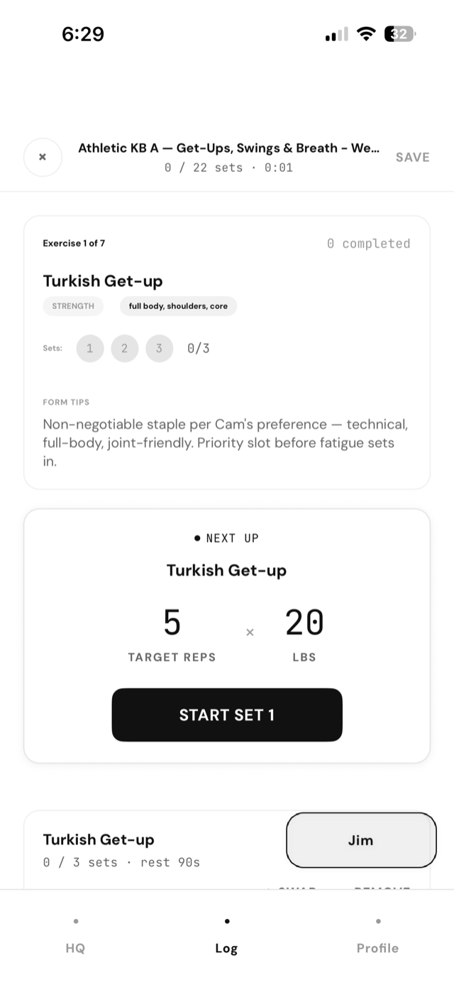 live workout tracking with target reps and weight